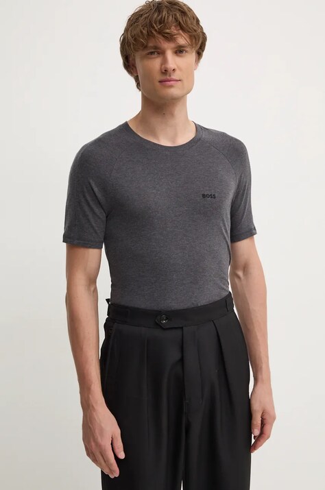 BOSS tricou din lana culoarea gri, neted