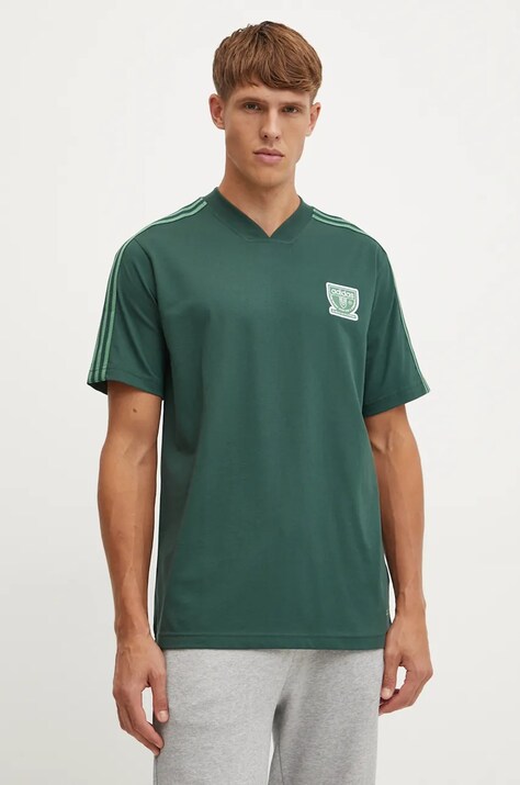 adidas Originals t-shirt bawełniany męski kolor zielony z aplikacją IW3240