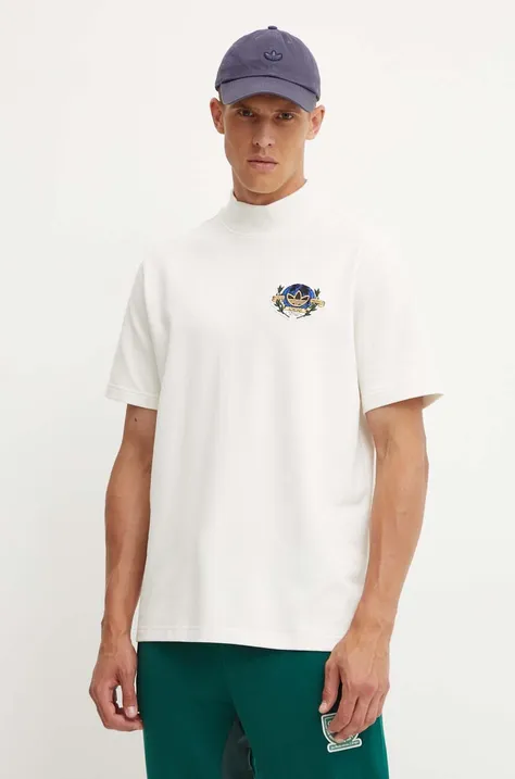Хлопковая футболка adidas Originals мужская цвет бежевый с аппликацией IX6773