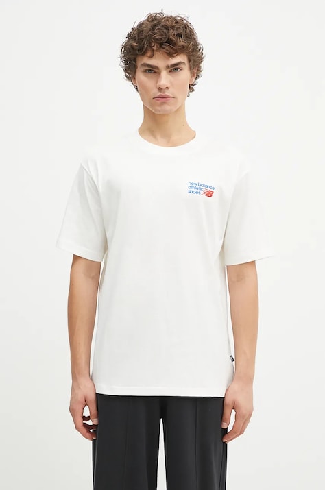 New Balance t-shirt bawełniany męski kolor beżowy z aplikacją MT41908SST