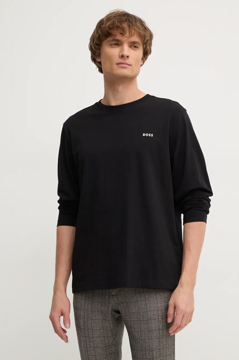 Boss Orange longsleeve din bumbac culoarea negru, neted, 50528213