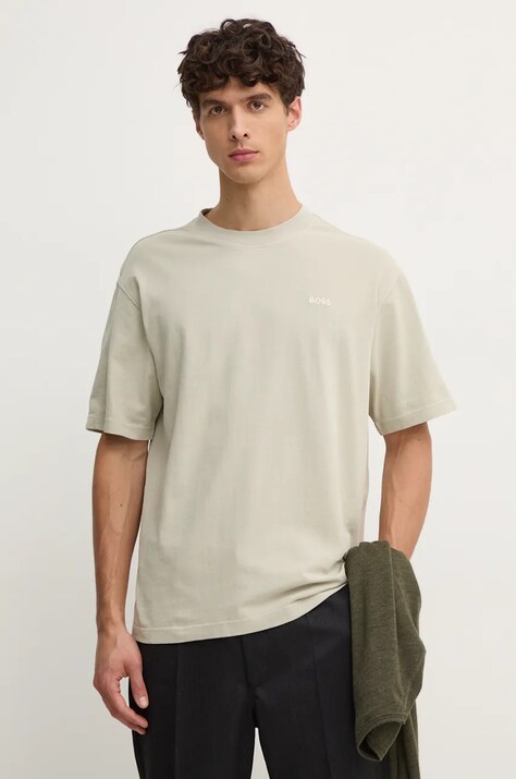 Boss Orange tricou din bumbac barbati, culoarea bej, neted, 50528468