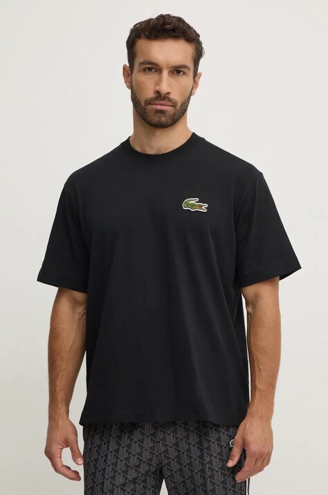 Lacoste tricou barbati, culoarea negru, neted, TH2745