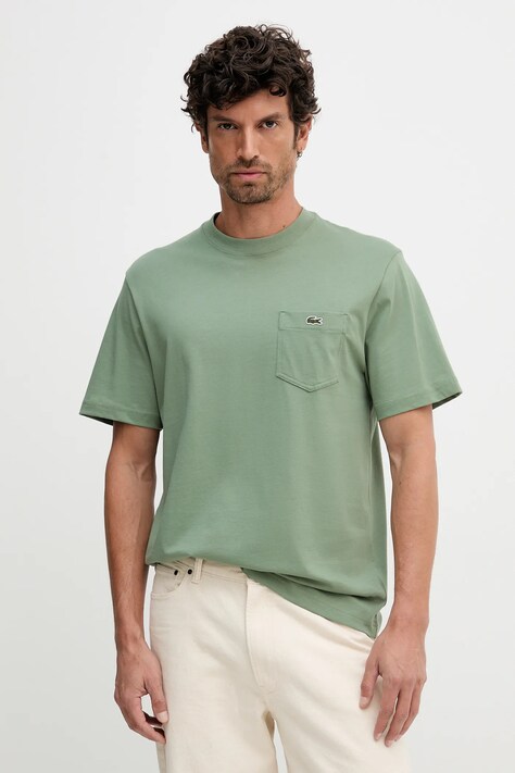 Lacoste t-shirt bawełniany męski kolor zielony gładki TH2827