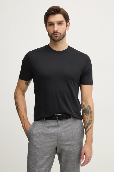 Хлопковая футболка BOSS мужская цвет чёрный однотонная 50523931