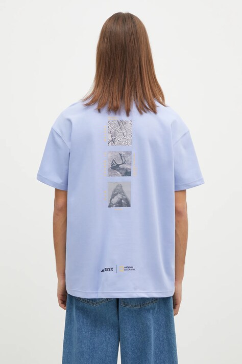 adidas t-shirt Nattional Geographic Unitefit GFX męski kolor niebieski z nadrukiem IX5615