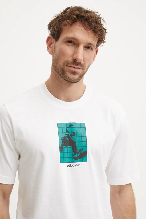 adidas Originals tricou din bumbac GRFX Tee bărbați, culoarea bej, cu imprimeu, IZ4839