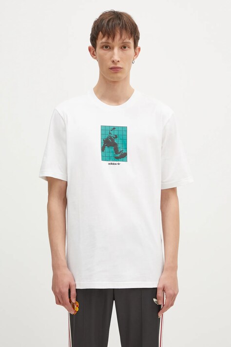 adidas Originals tricou din bumbac GRFX Tee bărbați, culoarea bej, cu imprimeu, IZ4839