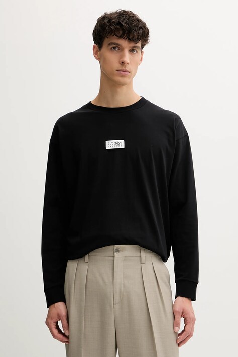 Bavlnené tričko s dlhým rukávom MM6 Maison Margiela čierna farba, s nášivkou, SH0GC0034.S24312