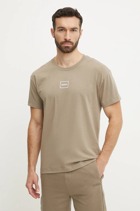 HUGO tricou lounge culoarea maro, cu imprimeu, 50525236