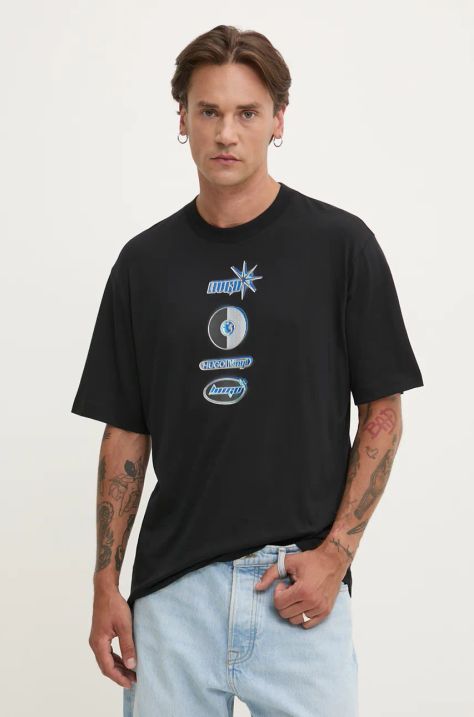 Hugo Blue t-shirt bawełniany męski kolor czarny z nadrukiem 50523849