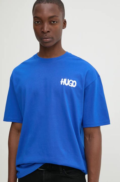 Hugo Blue t-shirt bawełniany męski kolor niebieski z nadrukiem 50532295