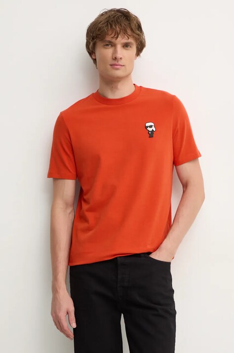 Karl Lagerfeld tricou barbati, culoarea portocaliu, cu imprimeu, 544221.755027
