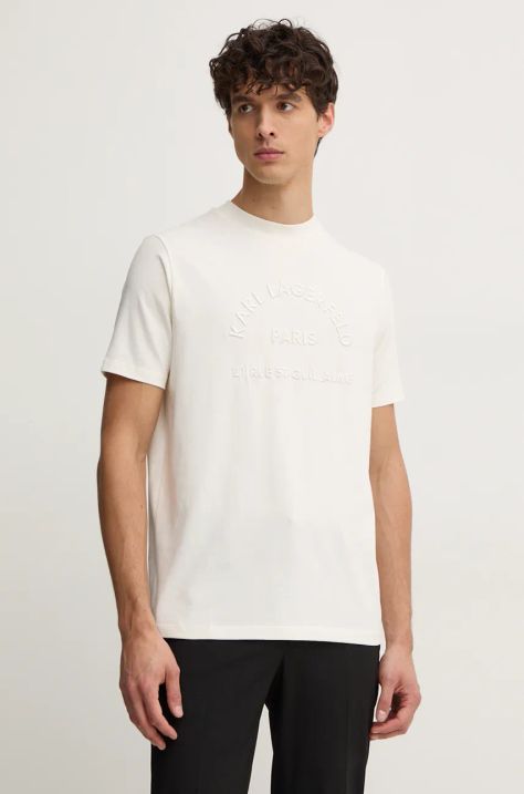 Karl Lagerfeld tricou barbati, culoarea bej, cu imprimeu, 544221.755050