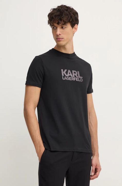 Karl Lagerfeld tricou din bumbac barbati, culoarea negru, cu imprimeu, 544252.755077