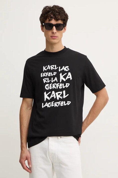 Karl Lagerfeld tricou din bumbac barbati, culoarea negru, cu imprimeu, 544225.755443