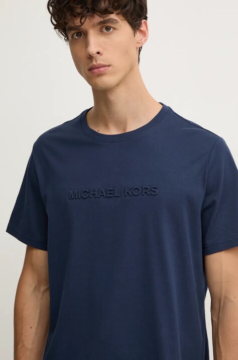 Хлопковая футболка Michael Kors мужская цвет синий с аппликацией CF4529H1V2