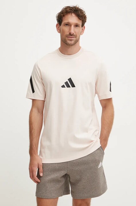 Βαμβακερό μπλουζάκι adidas ZNE ανδρικό, χρώμα: μπεζ, JF2459
