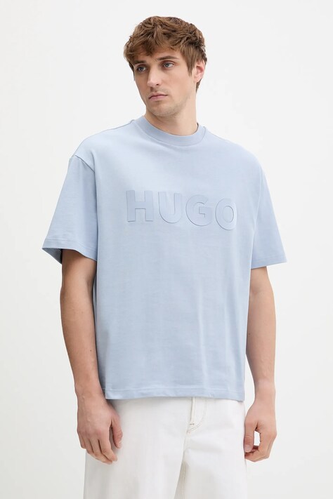 HUGO t-shirt bawełniany Dinkee męski kolor niebieski z nadrukiem 50525765