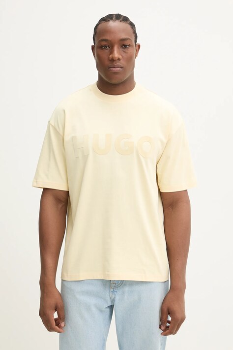 Bavlněné tričko HUGO bílá barva, s potiskem, 50525765