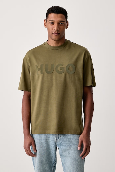 HUGO T-shirt basic męski bawełniany Dinkee zielony 50525765