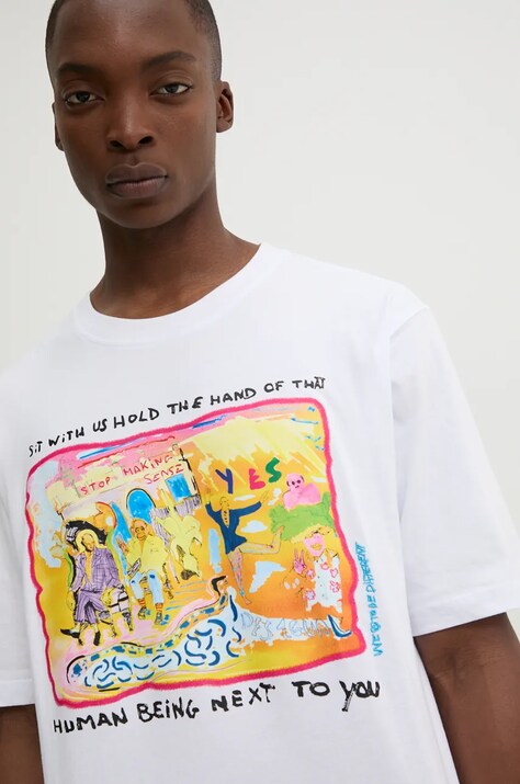 Хлопковая футболка Desigual JUDE мужская цвет белый с принтом 24WMTK24