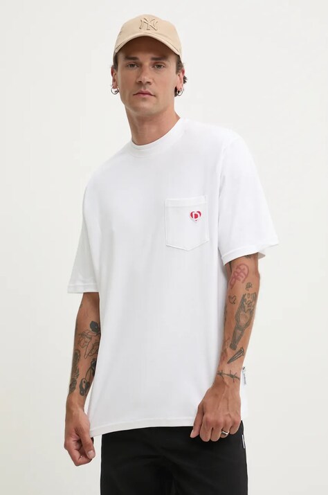 Desigual tricou din bumbac ARKANSAS barbati, culoarea alb, neted, 24WMTK40
