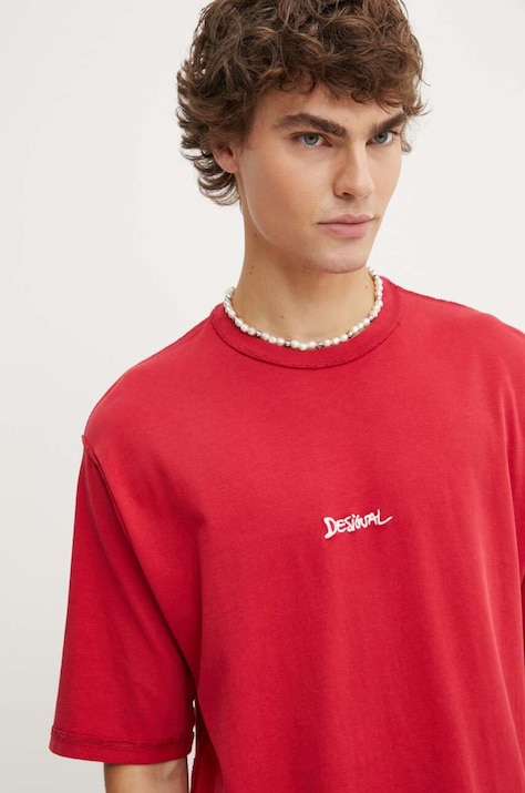 Бавовняна футболка Desigual CALIFORNIA чоловіча колір червоний з аплікацією 24WMTK38