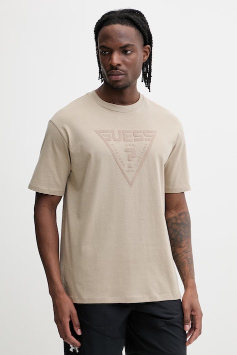 Guess t-shirt AZHA męski kolor beżowy z nadrukiem Z4BI02 I3Z14