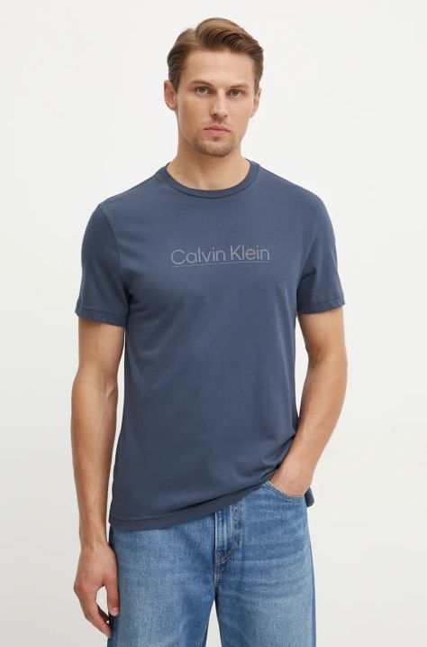 Calvin Klein t-shirt bawełniany męski kolor granatowy z aplikacją K10K113587