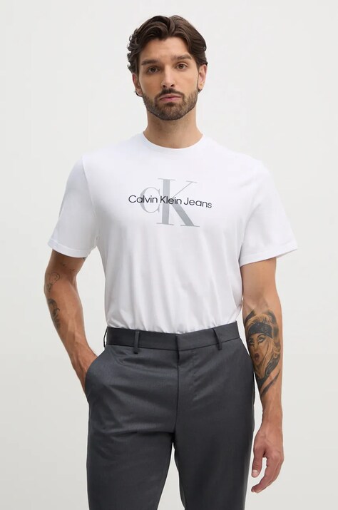 Хлопковая футболка Calvin Klein Jeans мужская цвет белый с принтом 00040EM289