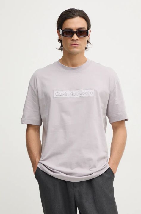 Calvin Klein Jeans t-shirt bawełniany męski kolor szary z aplikacją J30J326205