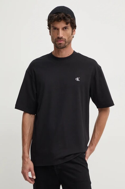 Calvin Klein Jeans tricou din bumbac barbati, culoarea negru, neted, J30J326458