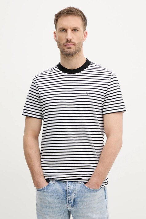 Calvin Klein Jeans tricou din bumbac barbati, culoarea negru, neted, J30J326683