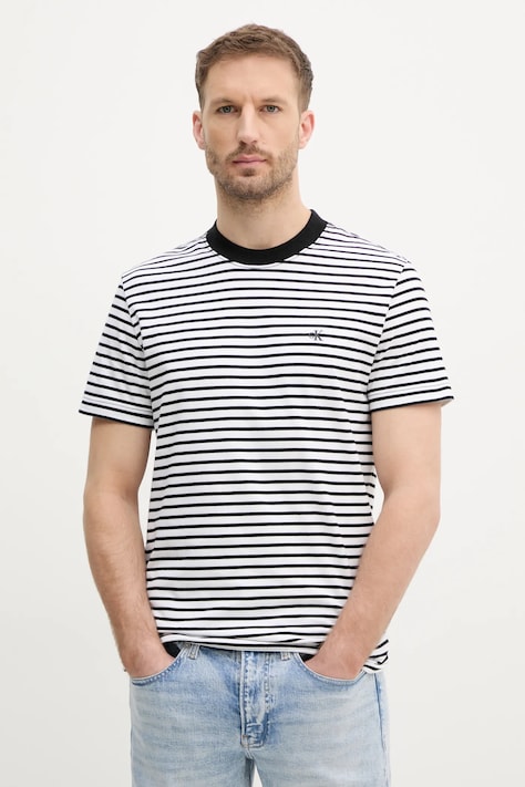 Bombažna kratka majica Calvin Klein Jeans moška, črna barva, J30J326683