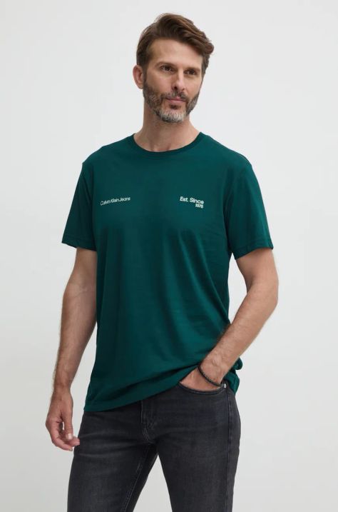 Calvin Klein Jeans tricou din bumbac barbati, culoarea verde, cu imprimeu, J30J326867