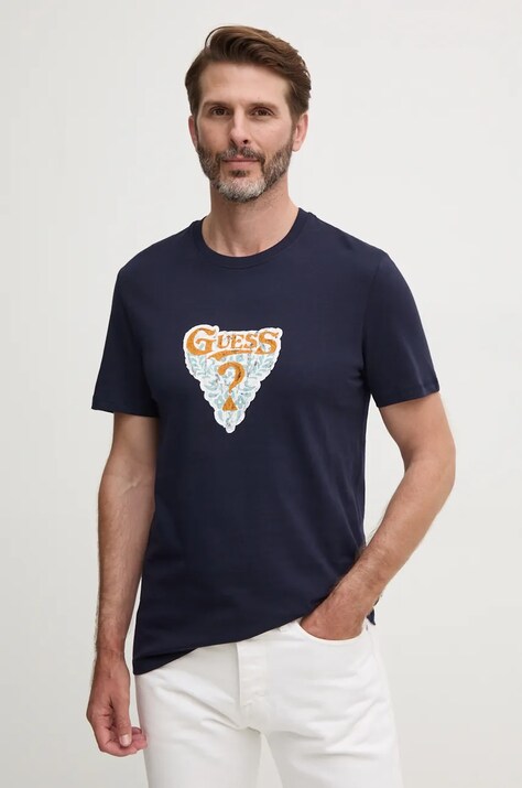Βαμβακερό μπλουζάκι Guess ανδρικό, χρώμα: ναυτικό μπλε, M4BI44.I3Z14