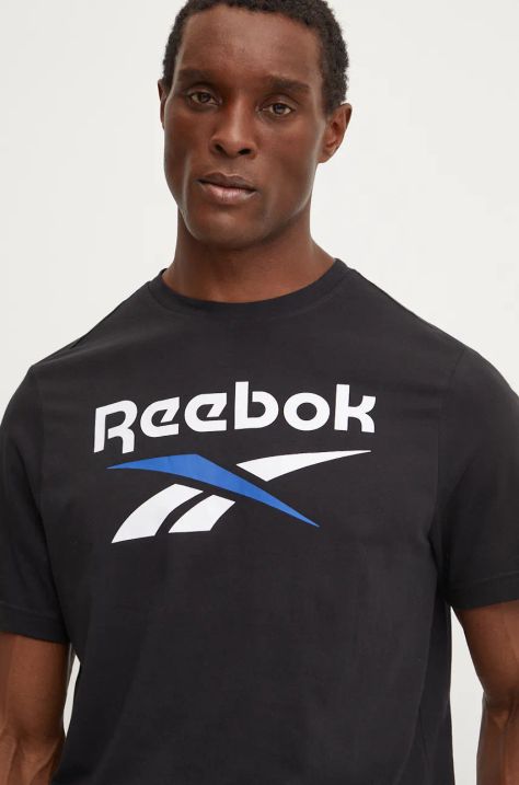 Reebok tricou din bumbac bărbați, culoarea negru, cu imprimeu, 100206029