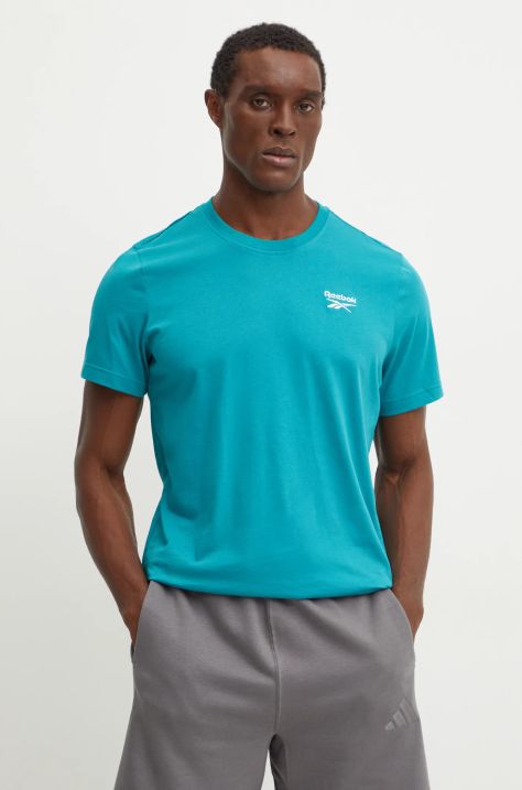 Reebok t-shirt bawełniany męski kolor zielony z aplikacją 100206016