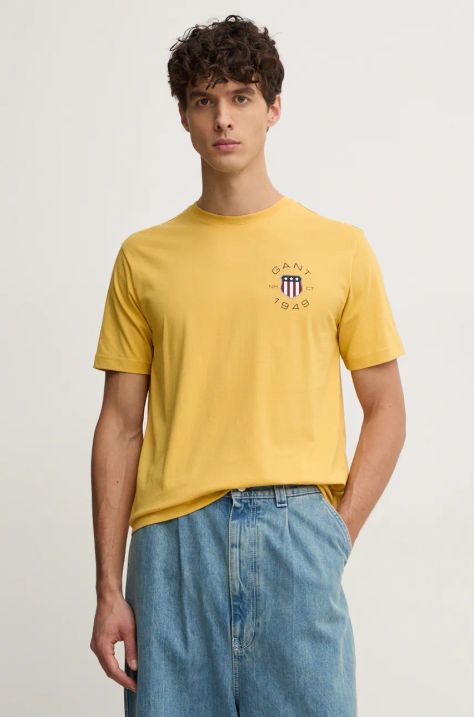 Gant tricou din bumbac barbati, culoarea galben, cu imprimeu, 2003269