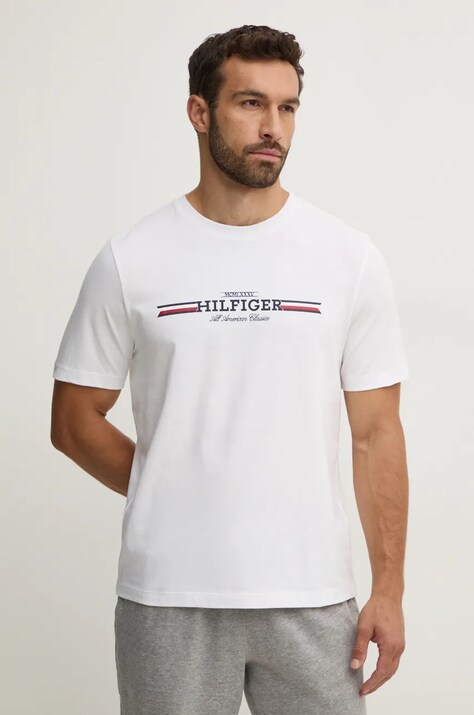 Tommy Hilfiger tricou barbati, culoarea alb, cu imprimeu, MW0MW36480