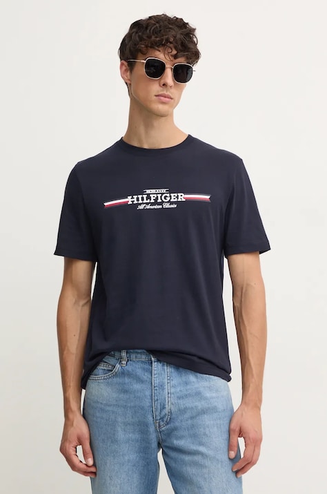 Majica kratkih rukava Tommy Hilfiger za muškarce, boja: tamno plava, s tiskom, MW0MW36480