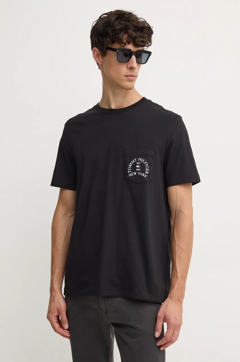 Tommy Hilfiger tricou din bumbac barbati, culoarea negru, cu imprimeu, MW0MW36481