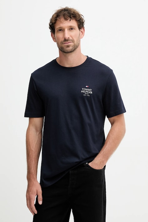 Tommy Hilfiger t-shirt bawełniany męski kolor granatowy z nadrukiem MW0MW36500