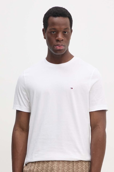 Tommy Hilfiger tricou din bumbac barbati, culoarea bej, neted, MW0MW37267