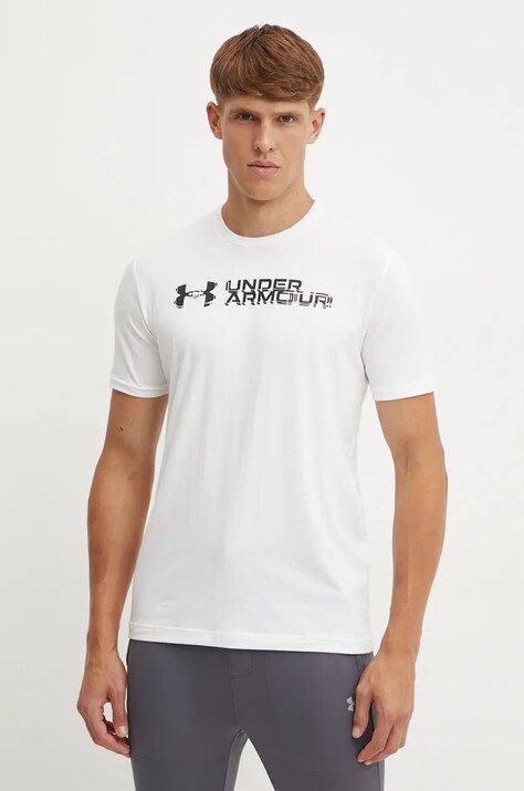 Under Armour tricou SLICED WORDMARK barbati, culoarea alb, cu imprimeu, 1386807