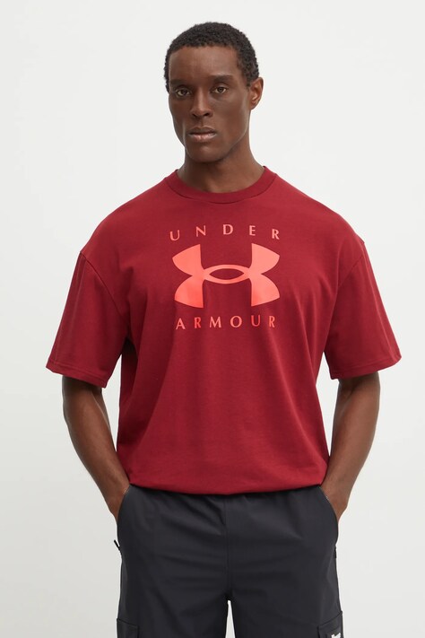 Under Armour tricou HW Branded barbati, culoarea bordo, cu imprimeu, 1389146