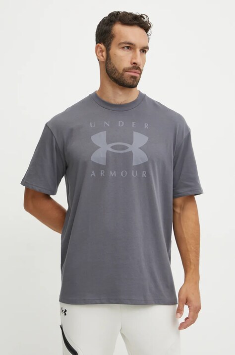 Under Armour tricou HW Branded barbati, culoarea gri, cu imprimeu, 1389146