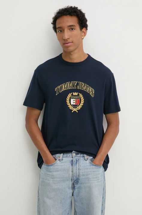 Tommy Jeans t-shirt in cotone uomo colore blu navy con applicazione DM0DM19690