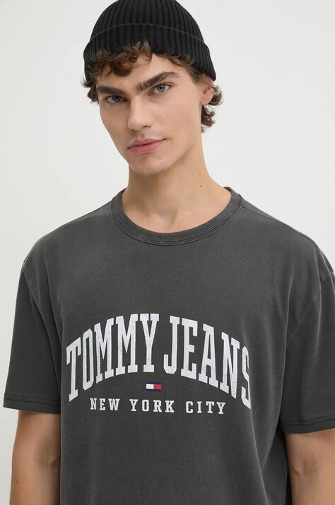Βαμβακερό μπλουζάκι Tommy Jeans ανδρικό, χρώμα: μαύρο, DM0DM19699